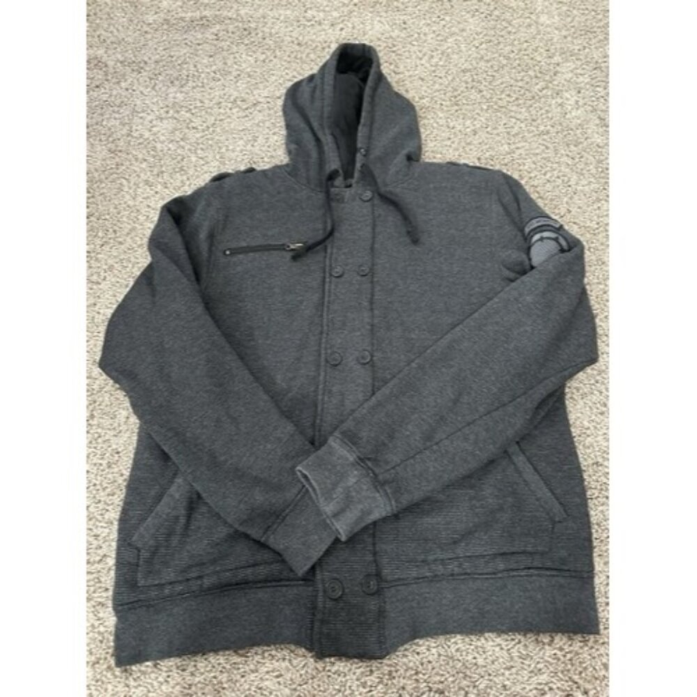 Empyer Mens Striped Double Breasted Hooded Fully Zip Jacket Size Large Casual